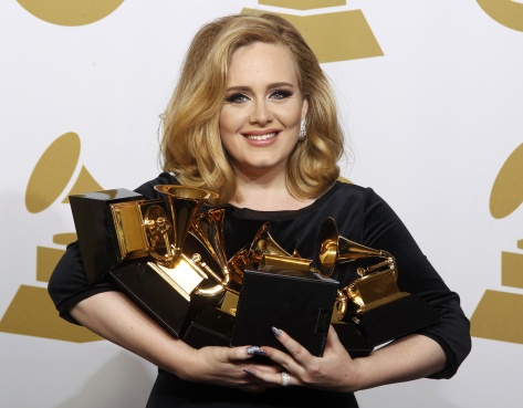 Adele Holding All her grammys